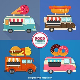 不同的食品卡車在平面設計