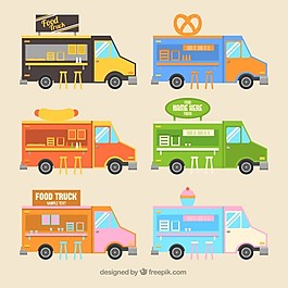 平板式可愛的食品卡車