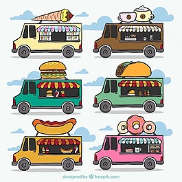 手繪彩色食品卡車收藏