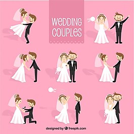 在不同的姿勢的漂亮的婚禮對