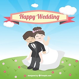 婚禮新人的一個(gè)有趣的姿勢