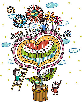 卡通心形植物插画