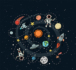 創意太空和宇航員插畫矢量素材圖片