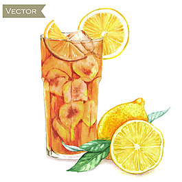 水彩柠檬鸡尾酒矢量素材