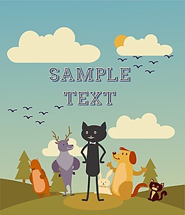 矢量卡通動物插畫海報素材