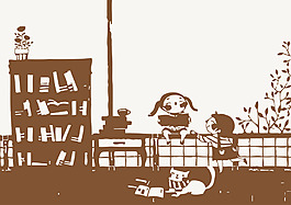 兩個小女孩讀書場景剪影