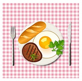 牛肉雞蛋和面包早餐