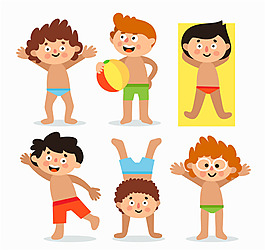 穿泳褲的夏季男孩