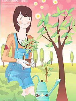 種樹的女生植樹節(jié)插畫