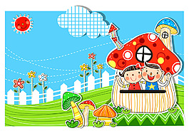 蘑菇房子 韓風卡通兒童矢量素材