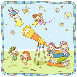 韓風卡通兒童矢量素材 天文望遠鏡