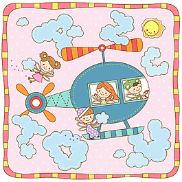 直升飛機 韓風卡通兒童矢量素材