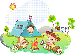 露營 卡通兒童插畫 AI矢量