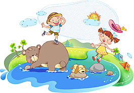 郊游 卡通兒童插畫 AI矢量
