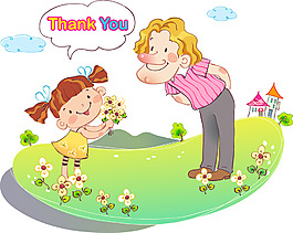 獻花 卡通兒童插畫 AI矢量