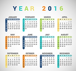 2016年彩色年歷矢量素材
