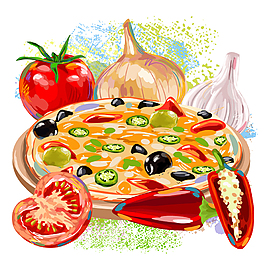 美味蔬菜和披薩矢量素材