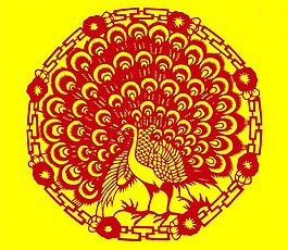 孔雀開屏窗花剪紙