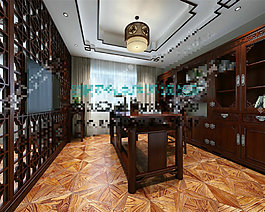 中式書房室內(nèi)設(shè)計(jì)模型