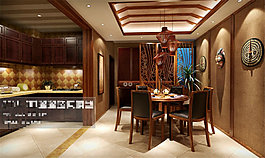 中式餐廳模型室內(nèi)裝飾