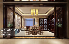 中式餐廳模型室內(nèi)裝修