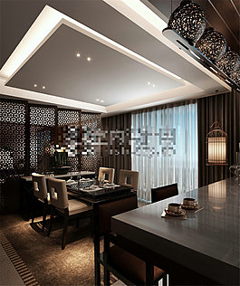 中式餐廳模型室內(nèi)設(shè)計(jì)