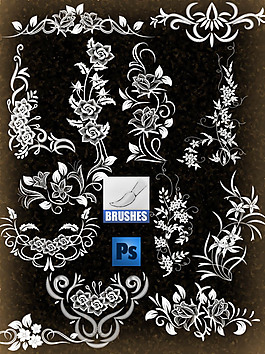 典雅漂亮的植物艺术花纹photoshop笔刷素材