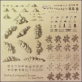 粗糙的游戲地圖元素筆刷