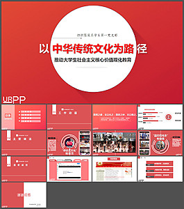 黨政主題喜慶紅論文答辯ppt模板