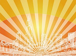 紅色的城市天際線背景