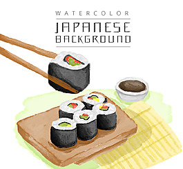 美味寿司片水彩背景