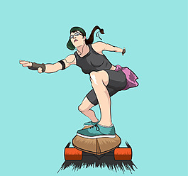 插畫手繪滑板女孩