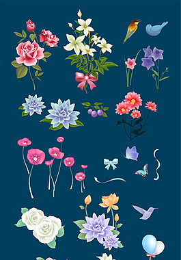 百合玫瑰花卉矢量圖