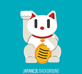 日本扁平白色的招財貓