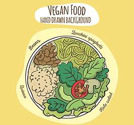 手繪各種純素食品的背景