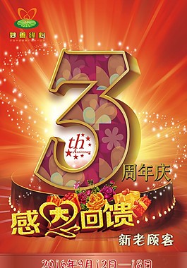 3周年慶感恩回饋新老顧客展架海報(bào)