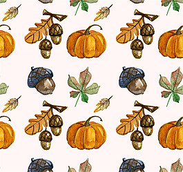 水彩秋季果實元素無縫背景矢量素材