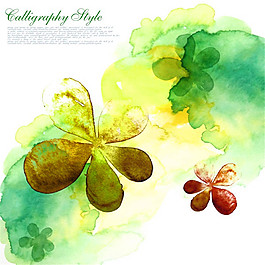 綠色水彩花朵墨跡