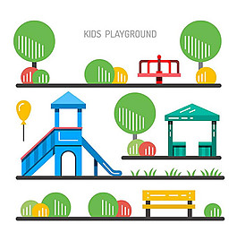 扁平化兒童游樂設施矢量圖