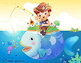 釣魚的卡通兒童