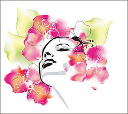 水彩畫鮮花女人插畫