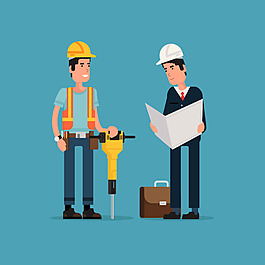 工程師與卡通建筑工人