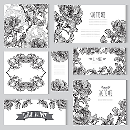 黑白美麗花朵婚禮卡片模板下載
