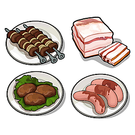 烤肉串與肉類美食插畫