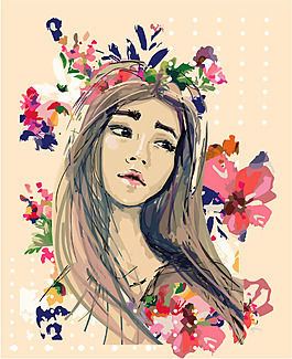 卡通鮮花與卡通女孩
