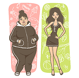 穿運動服的胖瘦美女插畫