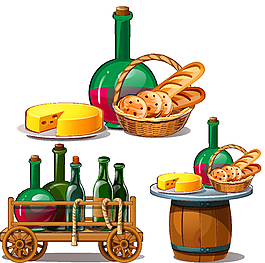 紅酒面包奶酪插畫