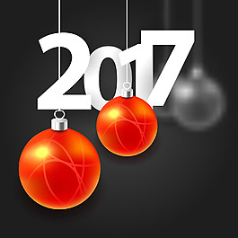 紅色圣誕球和2017字體圖片