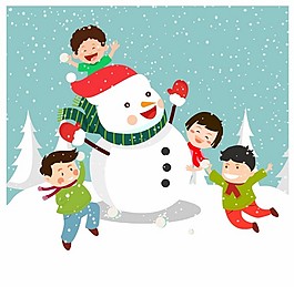 圣誕背景設(shè)計(jì)和快樂的孩子和雪人自由向量