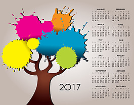 彩色水墨大樹2017年日歷圖片